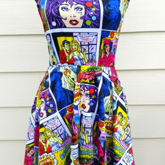 Pop Art Comic Printed Tight Strapless Dress Adult Halloween Party Costume (XS) - Picture 2 of 11